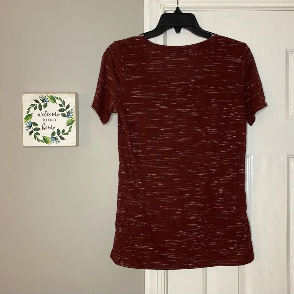 Nike Dri Fit Womens Maroon White Marled Short Sleeve Athletic Top Small Gym